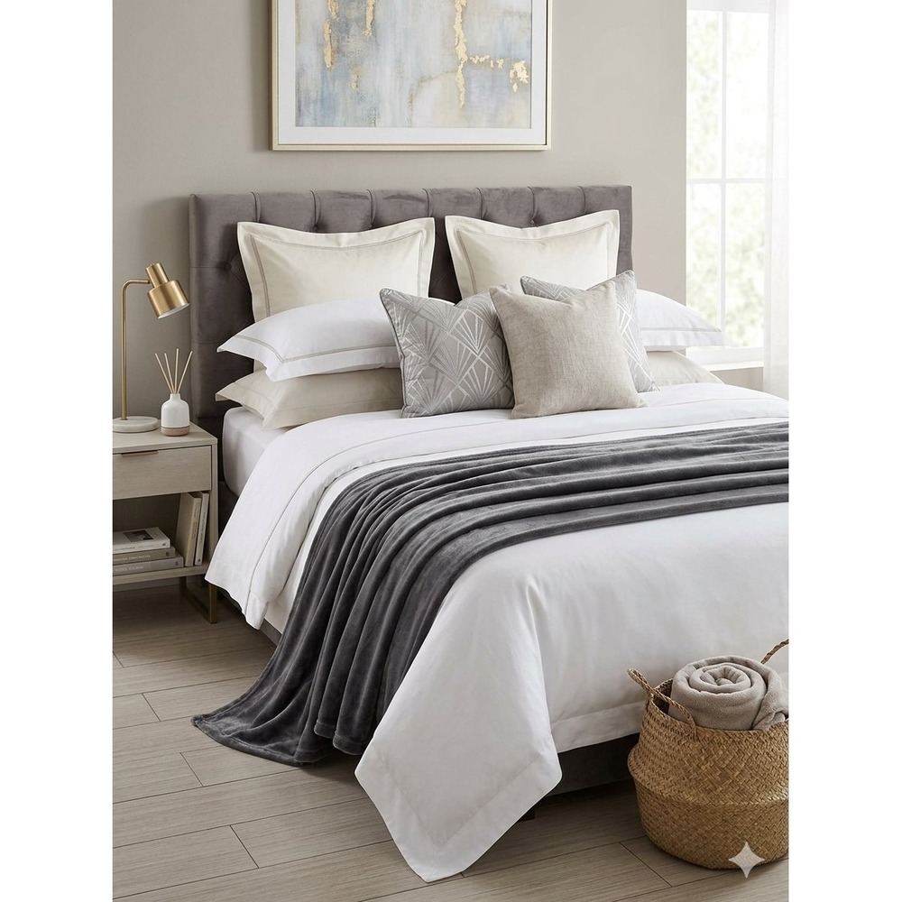 JCPenney Home Charcoal Gray Plush Velvet Fleece Throw Blanket F21650 01/18